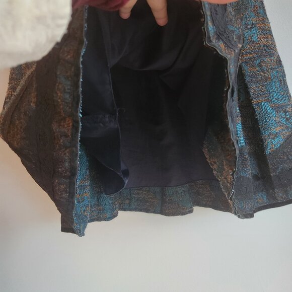 Y2K Teal Textured Pleated Brocade Skirt – Size M - Picture 9 of 12